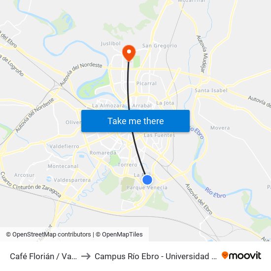 Café Florián / Vaporetto to Campus Río Ebro - Universidad de Zaragoza map