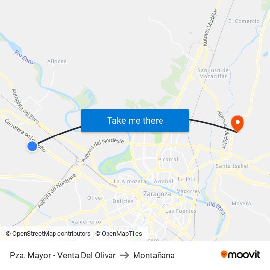 Pza. Mayor - Venta Del Olivar to Montañana map
