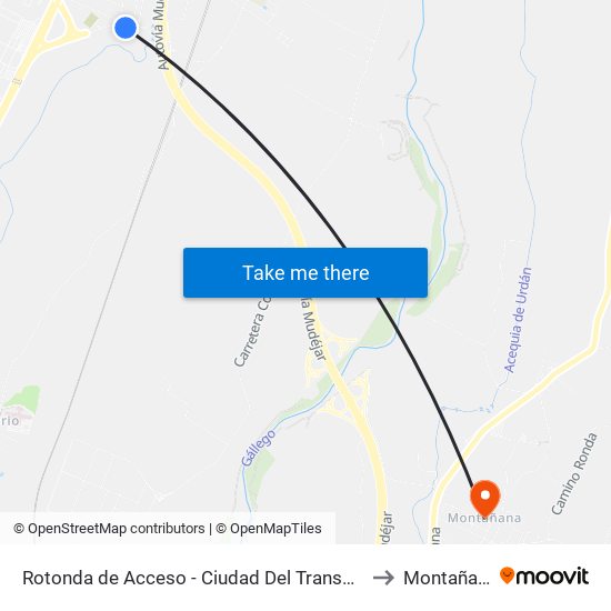 Rotonda de Acceso - Ciudad Del Transporte to Montañana map