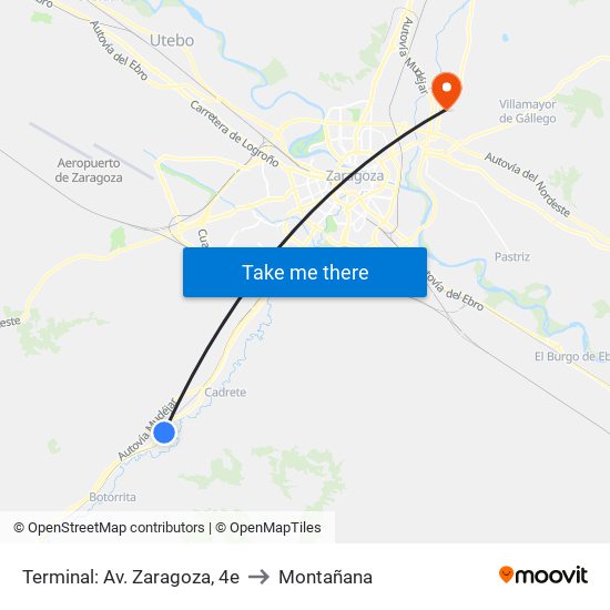 Terminal: Av. Zaragoza, 4e to Montañana map