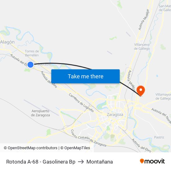 Rotonda A-68 - Gasolinera Bp to Montañana map