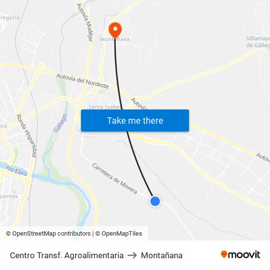 Centro Transf. Agroalimentaria to Montañana map
