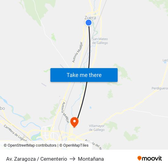 Av. Zaragoza / Cementerio to Montañana map