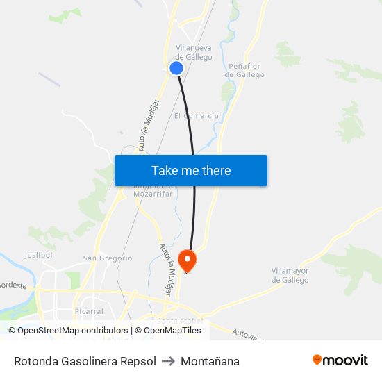 Rotonda Gasolinera Repsol to Montañana map