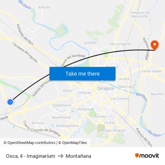 Osca, 4 - Imaginarium to Montañana map