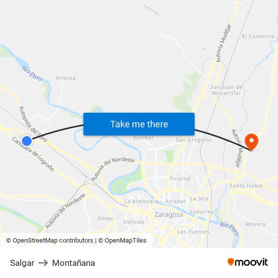 Salgar to Montañana map