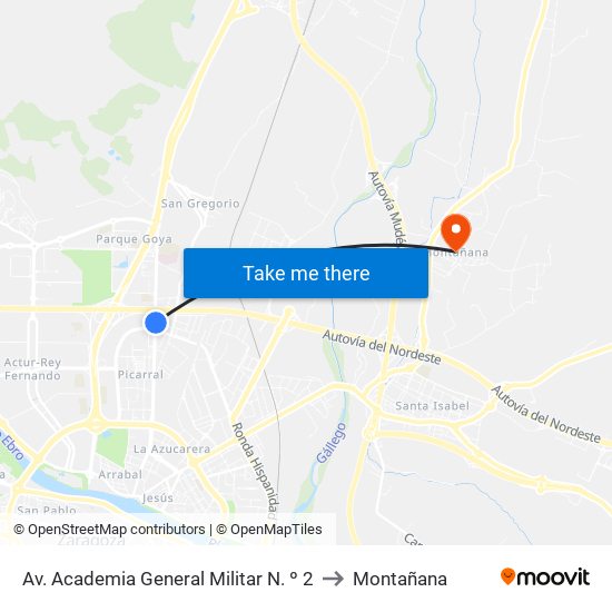 Av. Academia General Militar N. º 2 to Montañana map