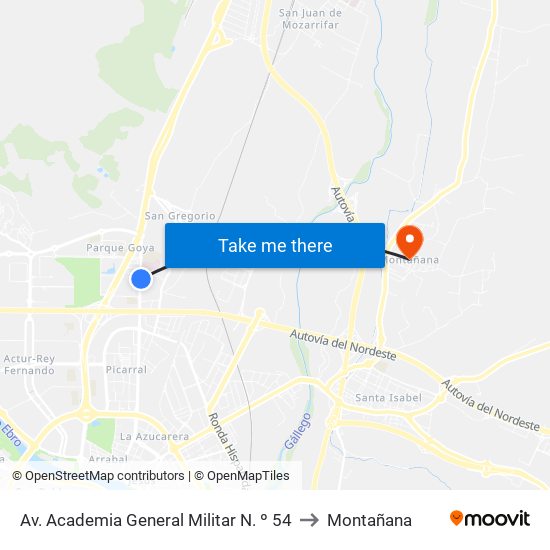 Av. Academia General Militar N. º 54 to Montañana map