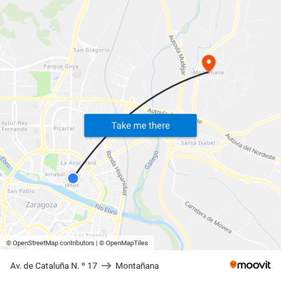 Av. de Cataluña N. º 17 to Montañana map