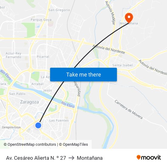 Av. Cesáreo Alierta N. º 27 to Montañana map
