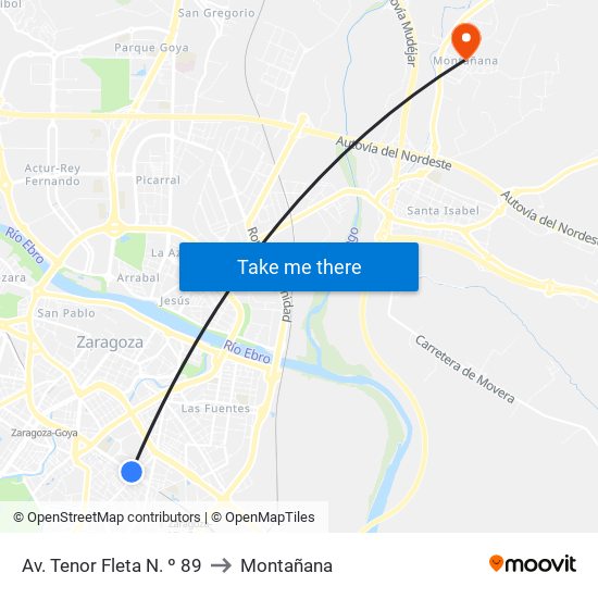 Av. Tenor Fleta N. º 89 to Montañana map