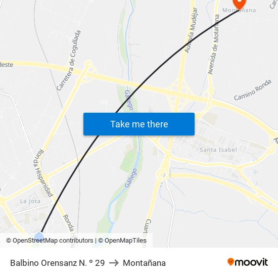 Balbino Orensanz N. º 29 to Montañana map