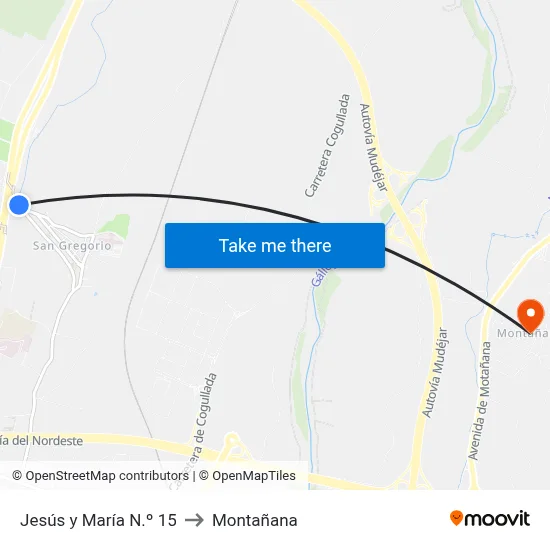 Jesús y María N.º 15 to Montañana map