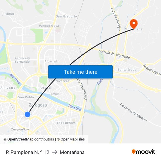P. Pamplona N. º 12 to Montañana map