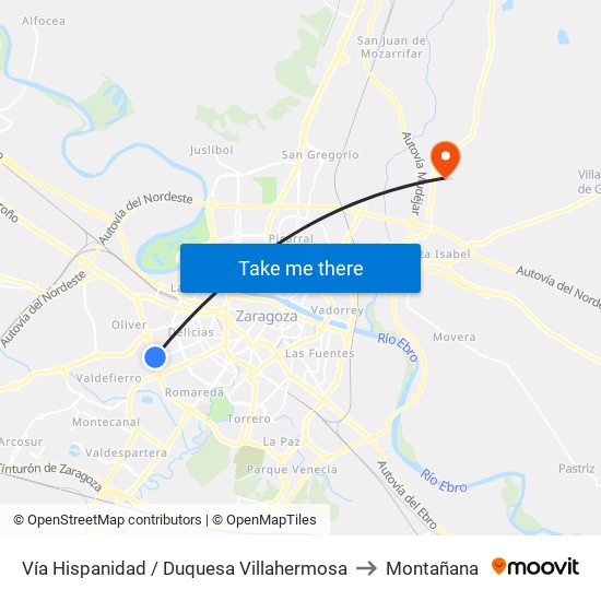 Vía Hispanidad / Duquesa Villahermosa to Montañana map