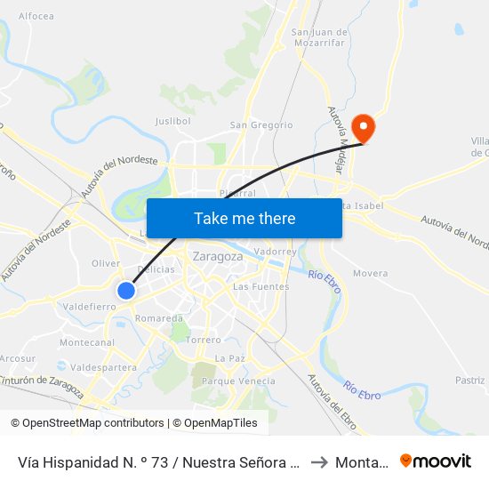 Vía Hispanidad N. º 73 / Nuestra Señora de Los Ángeles to Montañana map