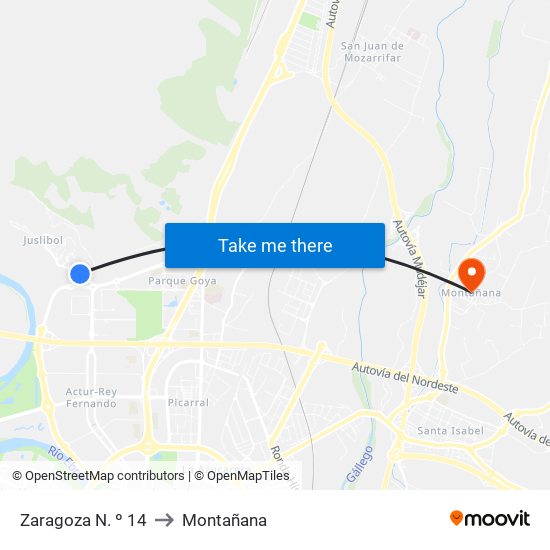 Zaragoza N. º 14 to Montañana map