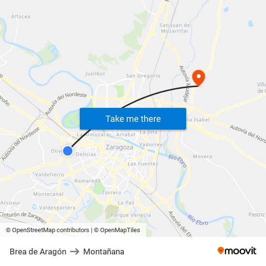 Brea de Aragón to Montañana map