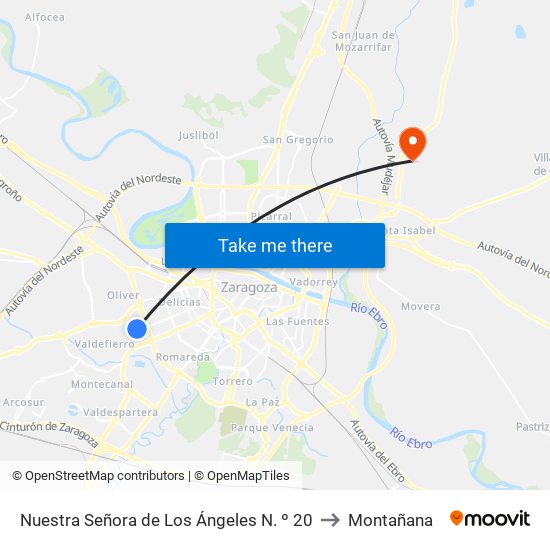 Nuestra Señora de Los Ángeles N. º 20 to Montañana map