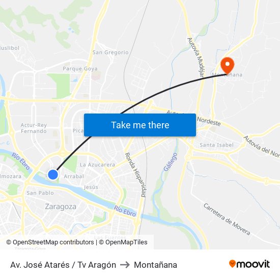 Av. José Atarés / Tv Aragón to Montañana map