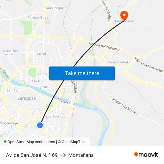 Av. de San José N. º 69 to Montañana map