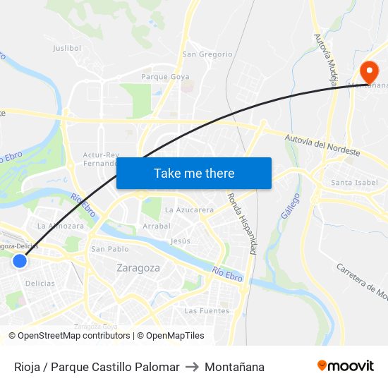 Rioja / Parque Castillo Palomar to Montañana map