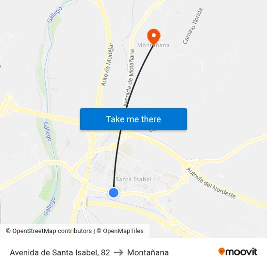 Avenida de Santa Isabel, 82 to Montañana map