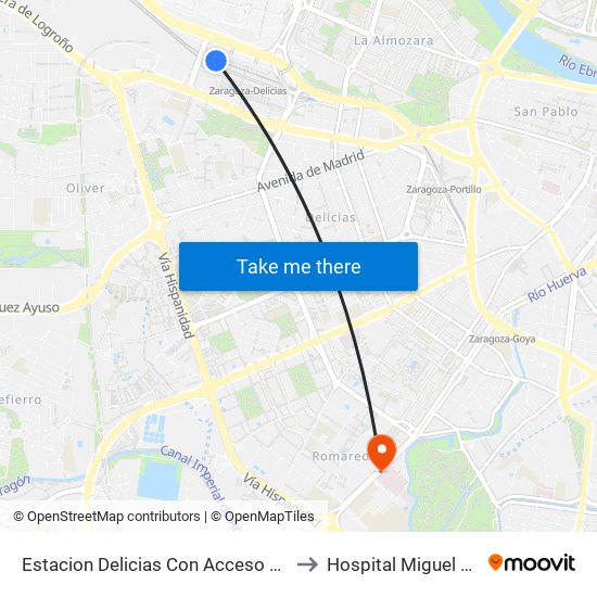 Estacion Delicias Con Acceso Llegadas to Hospital Miguel Servet map