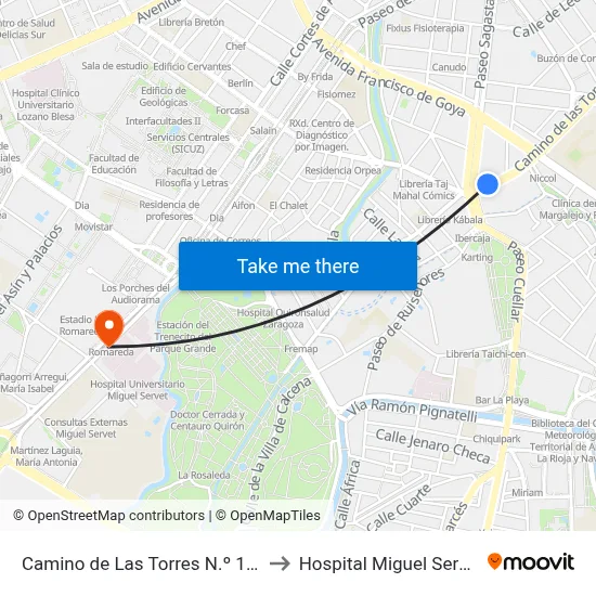 Camino de Las Torres N.º 116 to Hospital Miguel Servet map