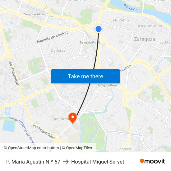 P. María Agustín N.º 67 to Hospital Miguel Servet map