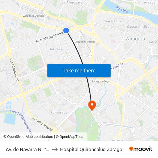 Av. de Navarra N. º 1 to Hospital Quironsalud Zaragoza map