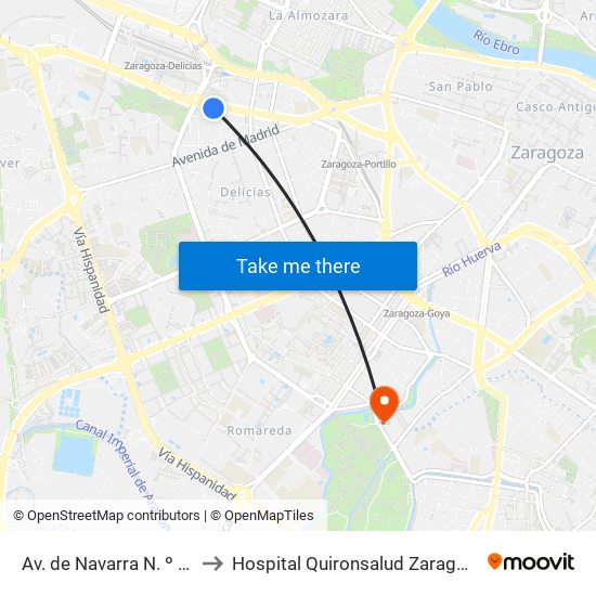 Av. de Navarra N. º 71 to Hospital Quironsalud Zaragoza map