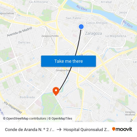 Conde de Aranda N. º 2  / Colegio to Hospital Quironsalud Zaragoza map