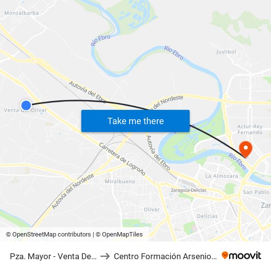 Pza. Mayor - Venta Del Olivar to Centro Formación Arsenio Jimeno map