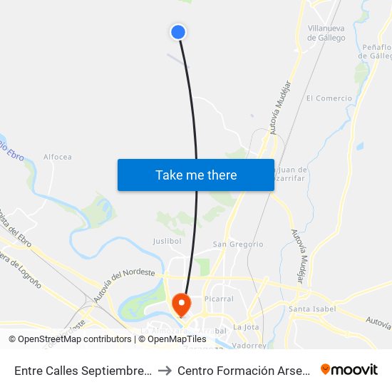 Entre Calles Septiembre y Octubre to Centro Formación Arsenio Jimeno map