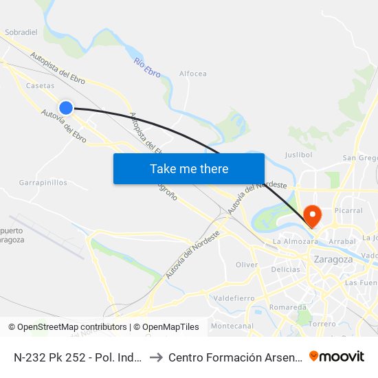 N-232 Pk 252 - Pol. Ind. El Águila to Centro Formación Arsenio Jimeno map
