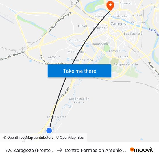 Av. Zaragoza (Frente Nº 8) to Centro Formación Arsenio Jimeno map