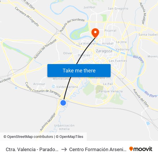 Ctra. Valencia - Parador Ciclista to Centro Formación Arsenio Jimeno map