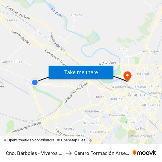 Cno. Bárboles - Viveros Montecarlo to Centro Formación Arsenio Jimeno map