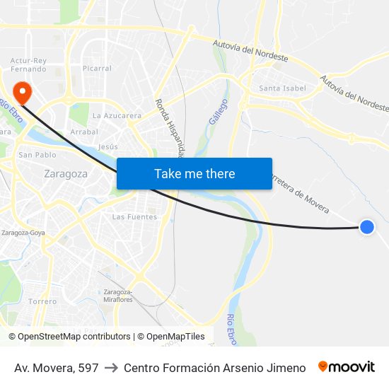 Av. Movera, 597 to Centro Formación Arsenio Jimeno map