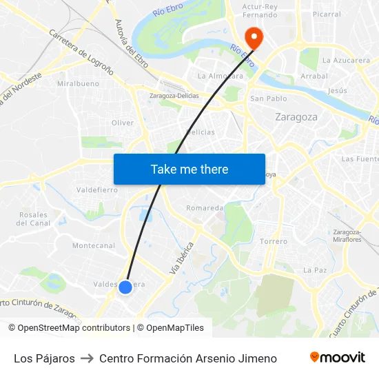 Los Pájaros to Centro Formación Arsenio Jimeno map