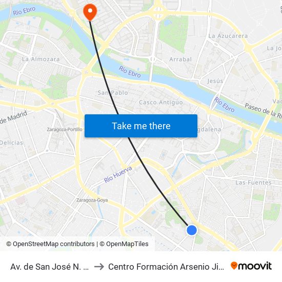 Av. de San José N. º 70 to Centro Formación Arsenio Jimeno map