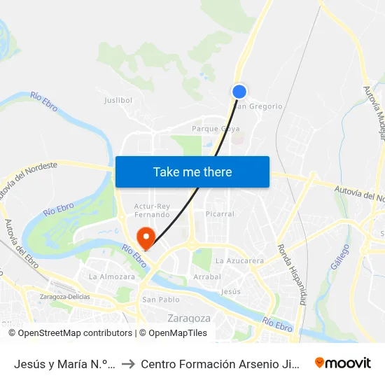Jesús y María N.º 15 to Centro Formación Arsenio Jimeno map
