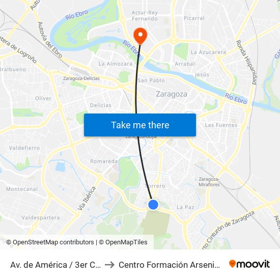 Av. de América / 3er Cinturón to Centro Formación Arsenio Jimeno map