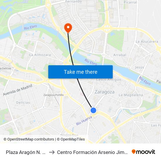 Plaza Aragón N. º 1 to Centro Formación Arsenio Jimeno map