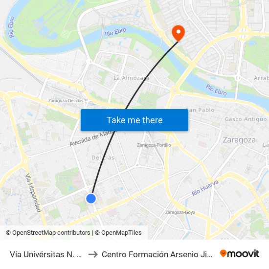 Vía Univérsitas N. º 17 to Centro Formación Arsenio Jimeno map