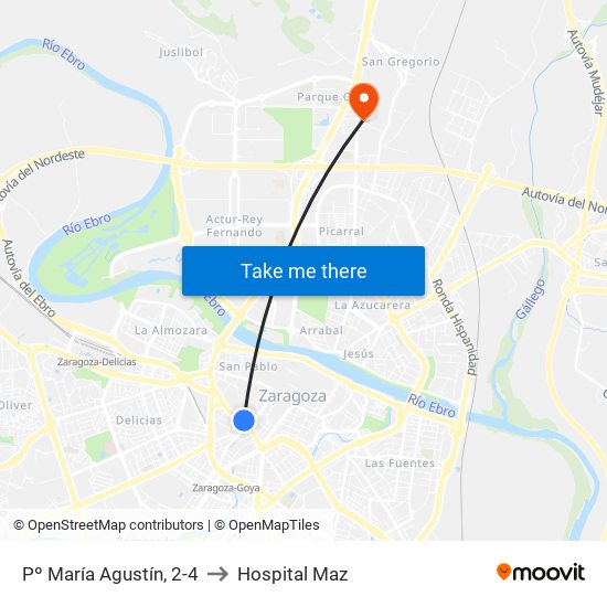 Pº María Agustín, 2-4 to Hospital Maz map