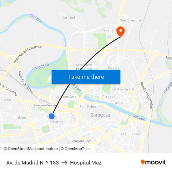Av. de Madrid N. º 183 to Hospital Maz map