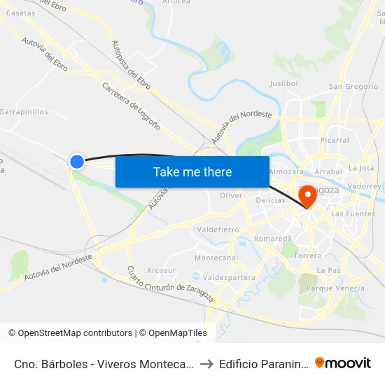 Cno. Bárboles - Viveros Montecarlo to Edificio Paraninfo map