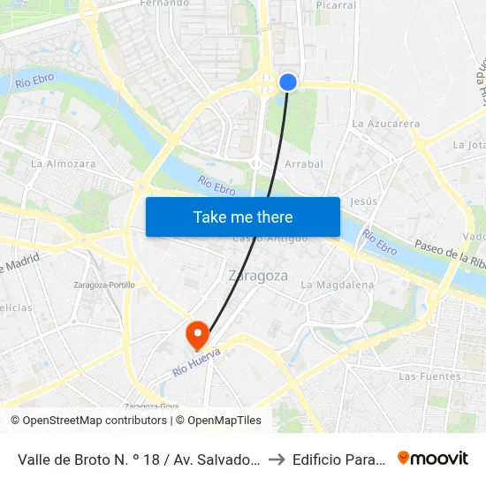 Valle de Broto N. º 18 / Av. Salvador Allende to Edificio Paraninfo map